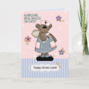 Tarjeta Feliz Semana de las Enfermeras. Cute Teddy Bear An