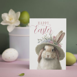 Tarjeta Feliz Semana Santa Cute Watercolor Floral Conejo C