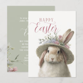 Tarjeta Feliz Semana Santa Cute Watercolor Floral Conejo C