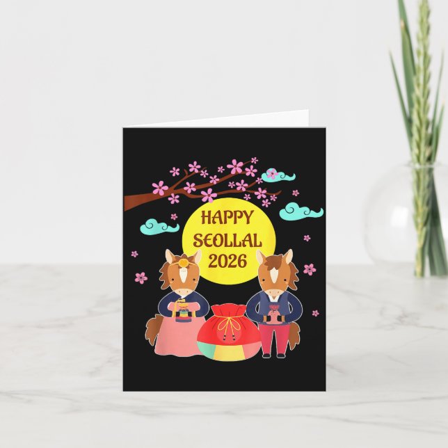 Tarjeta Feliz Seollal 2026 Año Nuevo Lunar Coreano del Cab (Anverso)