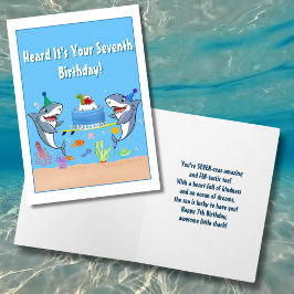 Tarjeta Feliz séptimo cumpleaños a los tiburones con tarje