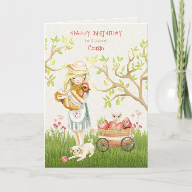 Tarjeta Feliz sexto cumpleaños a una Prima Femenina (Anverso)