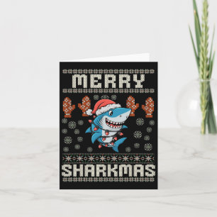 Tarjeta Feliz Sharkmas Navidades de tiburón Nochebuena niñ