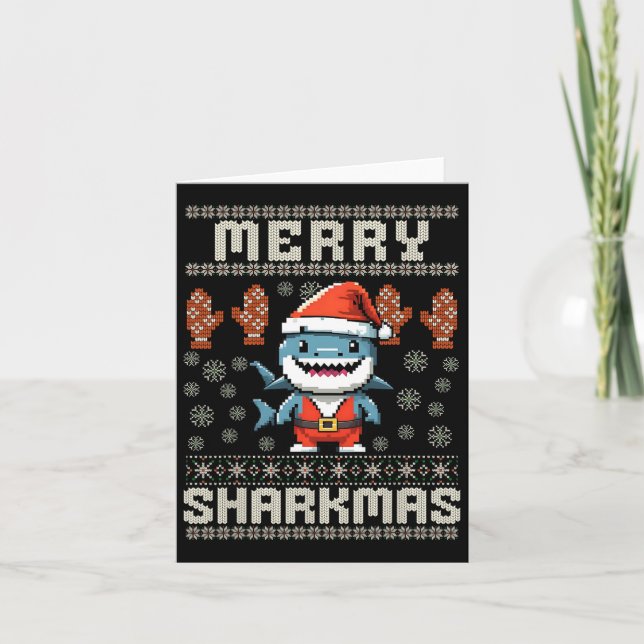 Tarjeta Feliz Sharkmas Navidades de tiburón Nochebuena niñ (Anverso)