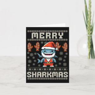 Tarjeta Feliz Sharkmas Navidades de tiburón Nochebuena niñ