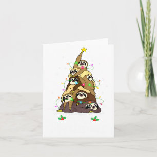 Tarjeta Feliz Slothmas Cute Navidad Perezoso Gorro de Sant