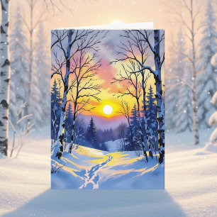 Tarjeta Feliz Solsticio de Invierno Sol poniéndose al an