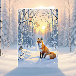 Tarjeta Feliz Solsticio de Invierno   Zorro en Nieve