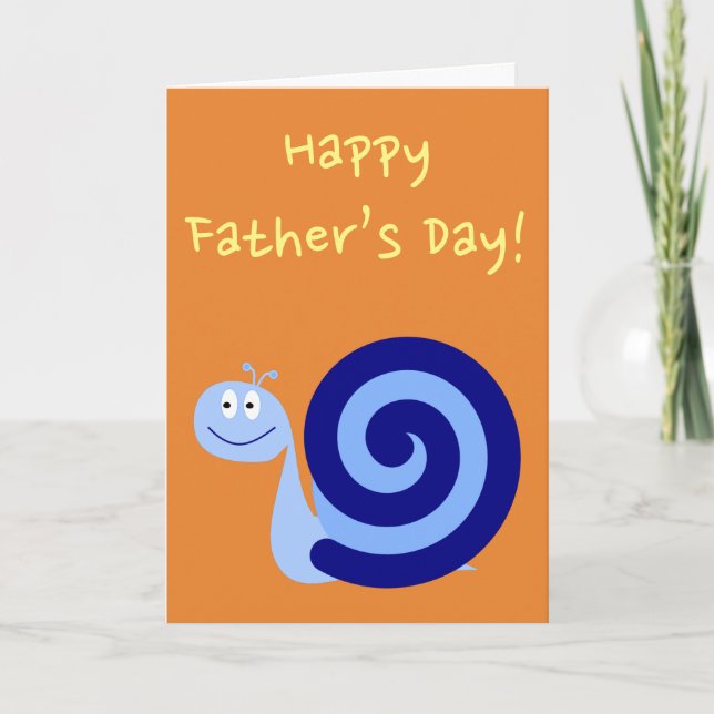 Tarjeta Feliz, sonriente, caracol azul "¡Feliz Día del Pad (Anverso)