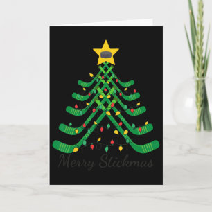 Tarjeta Feliz Stickmas Divertido Hockey Navidad