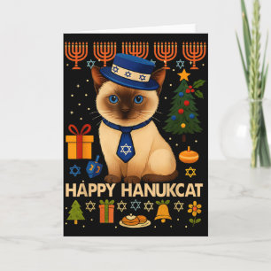 Tarjeta Feliz Suéter Feo Gato Hanukcat Chanukah Judío Cu