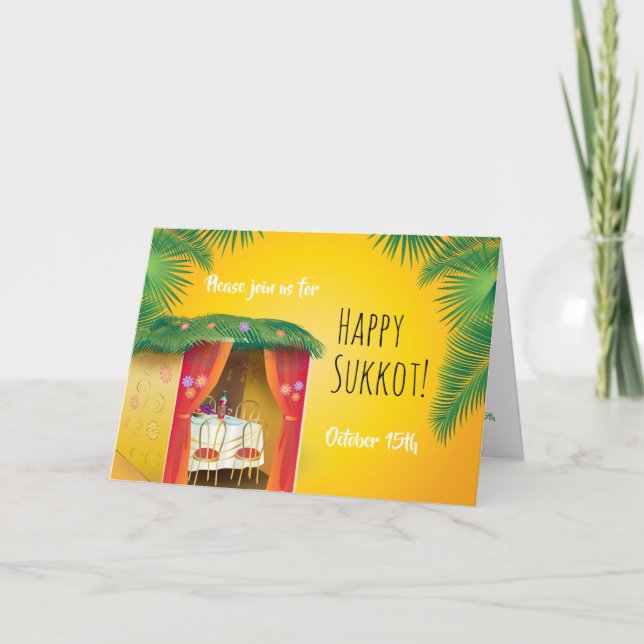 Tarjeta Feliz Sukkot Sukkah, Lulav y la acuarela Etrog (Anverso)