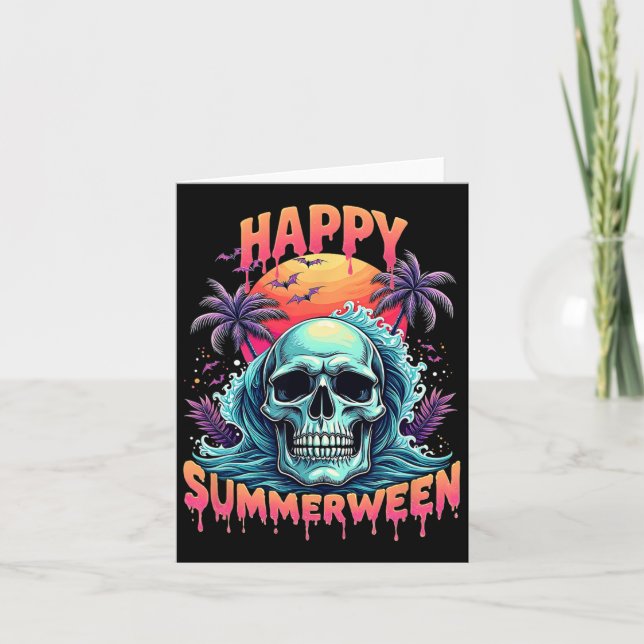 Tarjeta Feliz Summerween Esqueleto Sandía de Verano Jack-o (Anverso)