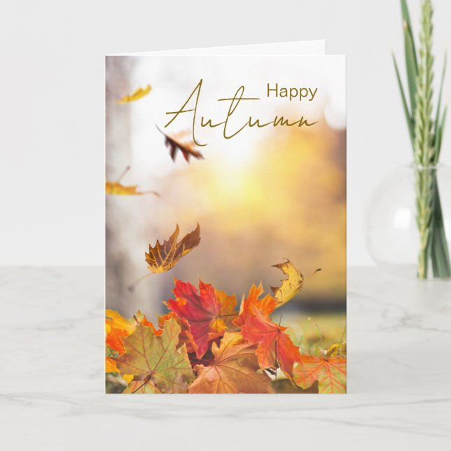 Tarjeta Feliz Temporada de Otoño con Hojas de Otoño (Anverso)