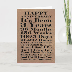 Tarjeta Feliz tercer aniversario Boda de cuero