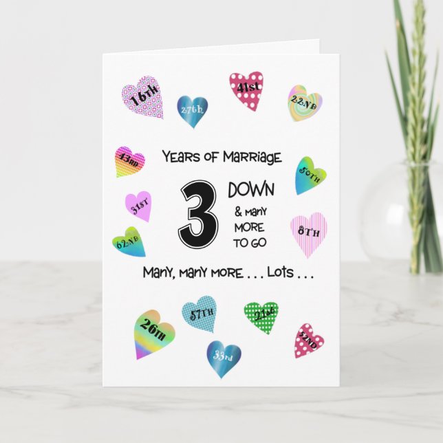 Tarjeta Feliz tercer aniversario de Corazones (Anverso)