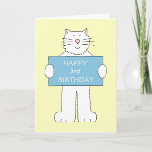 Tarjeta Feliz tercer cumpleaños Personalizado Gato Blanco