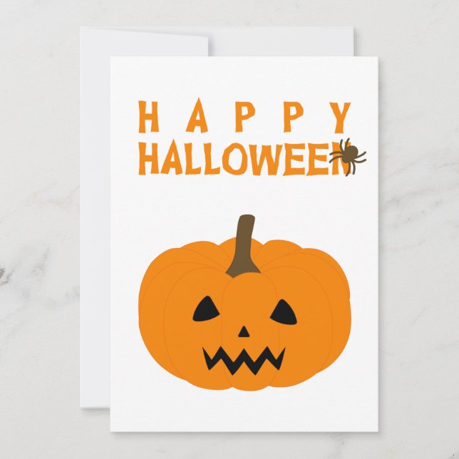 Tarjeta Feliz texto de Halloween y calabaza en blanco (Anverso)