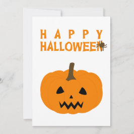 Tarjeta Feliz texto de Halloween y calabaza en blanco
