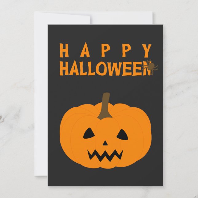 Tarjeta Feliz texto de Halloween y calabaza en negro (Anverso)