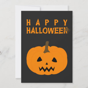 Tarjeta Feliz texto de Halloween y calabaza en negro