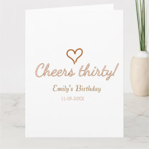Tarjeta Feliz treinta cumpleaños corazón naranja rosa past
