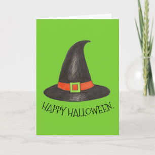 Tarjeta Feliz truco a Gorra de brujas de Halloween o trato