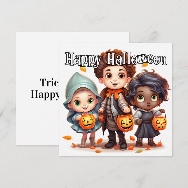 Tarjeta Feliz Truco O Trato De Halloween Para Los Niños (Anverso / Reverso)
