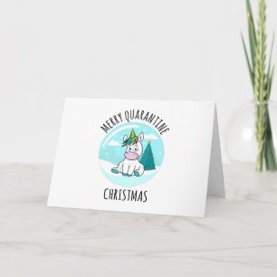 Tarjeta Feliz Unicornio de Navidad en Cuarentena