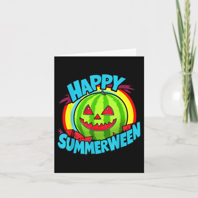 Tarjeta Feliz verano sandía de verano Jack-o-lantern (Anverso)
