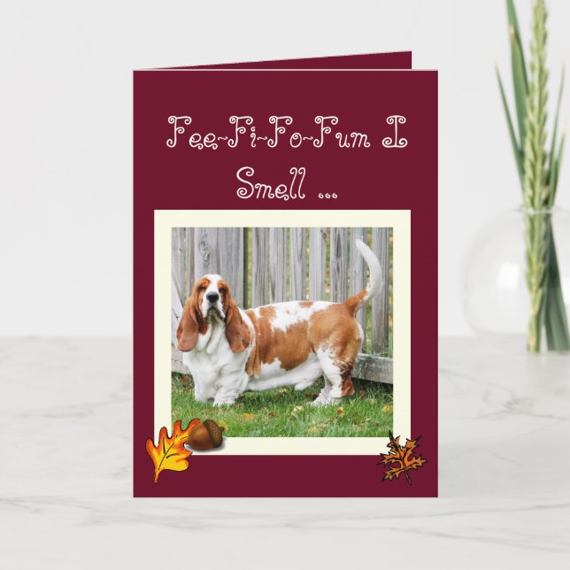 Tarjeta feliz w/Basset, Turquía, y empanada de la (Anverso)