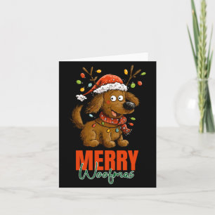 Tarjeta Feliz Woofmas Perro Lindo Luces De Navidad Cachorr