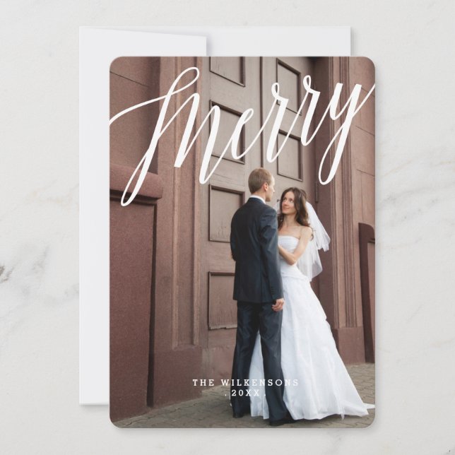 Tarjeta feliz y casada moderna de la foto del (Anverso)