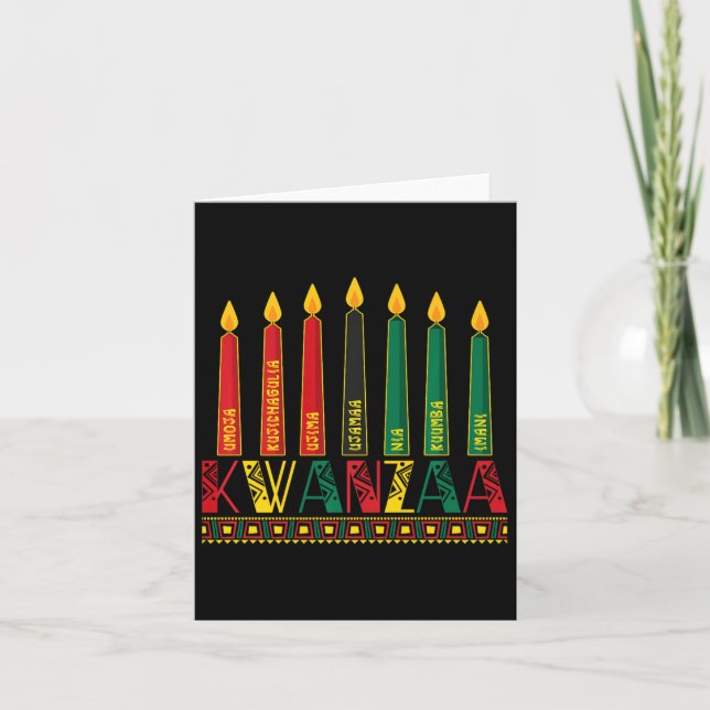 Tarjeta Feliz y Divertido Kwanzaa Kinara Principios Velas  (Anverso)