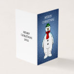 Tarjeta Feliz y feliz hombre de nieve<br><div class="desc">El alegre muñeco de nieve con un gorra verde y una bufanda roja está listo para los Navidades.</div>