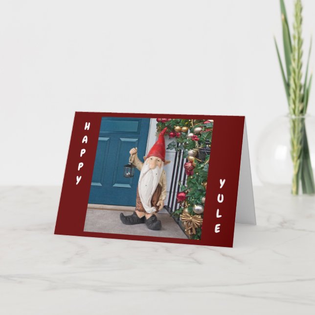 TARJETA **FELIZ YULE** DE GNOME GENIAL (Anverso)