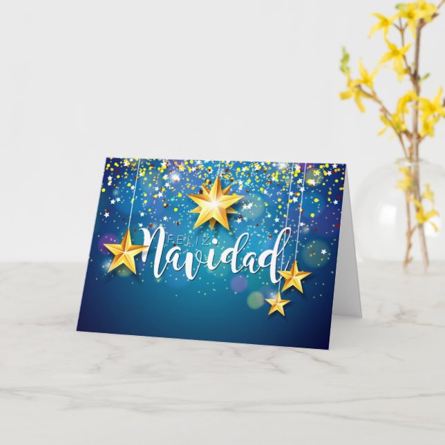 Tarjeta Felize Navidad Navidades de estrellas de oro salud (flor amarilla)