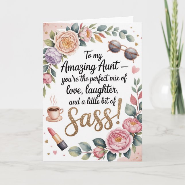 Tarjeta Feminine Birthday Card with Floral and Glitter (Anverso)