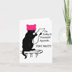 Tarjeta Feminista resiste a gato Gorra rosa se queda desag