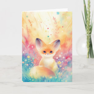Tarjeta Fennec Fox en un campo de flores silvestres de ens
