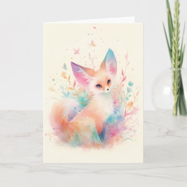 Tarjeta Fennec Fox Entre Los Blossoms Pasteles (Anverso)