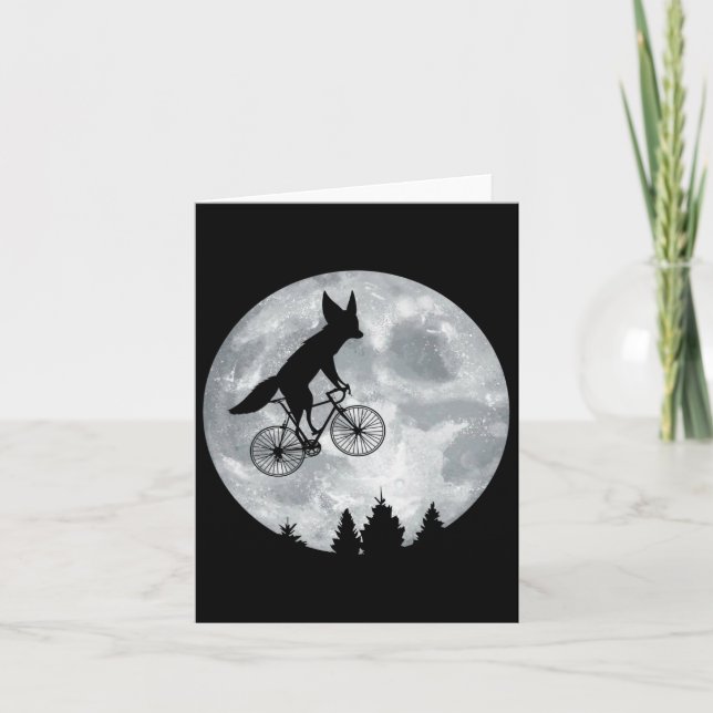 Tarjeta Fennec Fox Riding Moon Bike Halloween Ciclismo Lun (Anverso)