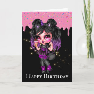 Tarjeta Fenómeno gótico chica morado esmerilado