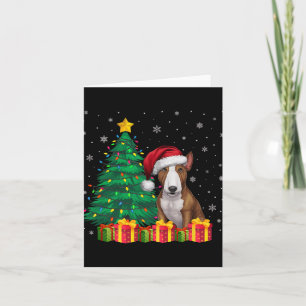 Tarjeta Feo Toro Terrier Santa Hat Navidades alumbran Perr