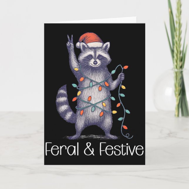 Tarjeta Feral And Festive Raccoon, Funny Christmas  (Anverso)