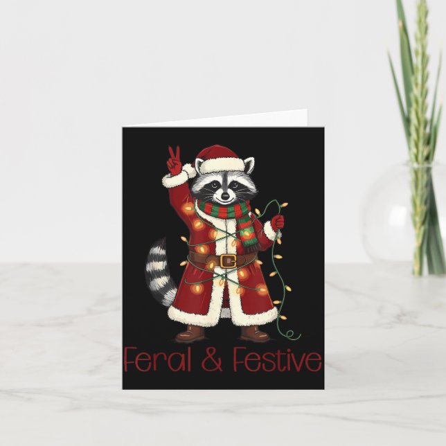 Tarjeta Feral And Festive Raccoon Funny Christmas  (Anverso)