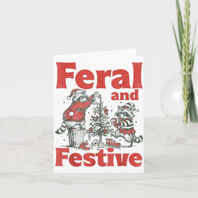 Tarjeta Feral And Festive Raccoon Santa Christmas Holiday  (Anverso)