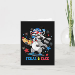Tarjeta Feral Y Gratis 4 De Julio Funny Racoon Patriótico 
