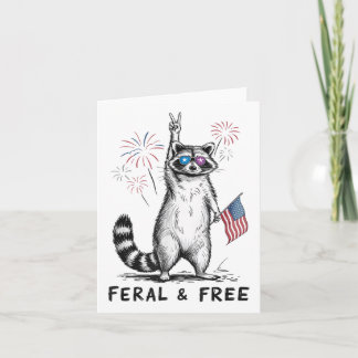 Tarjeta Feral Y Raccoon Libre 4 De Julio Estadounidense Pr