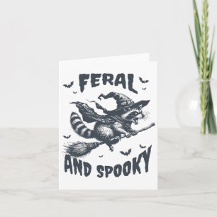 Tarjeta Feral Y Spooky Raccoon Witch Gorra Halloween Funny